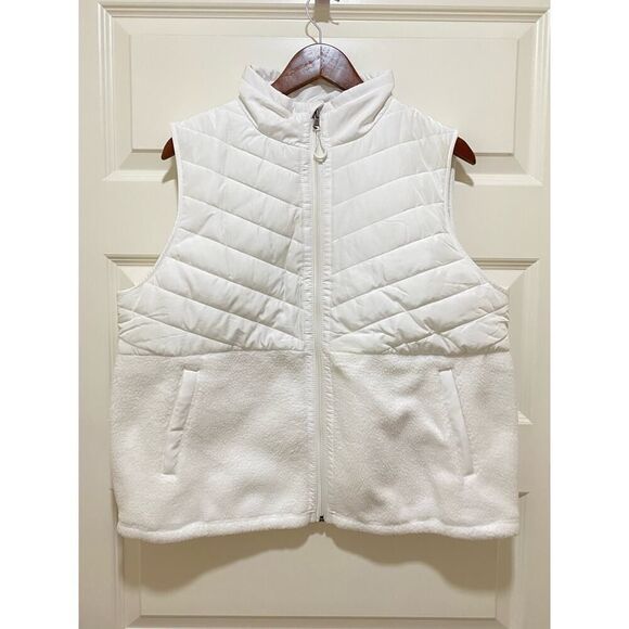 Tek Gear White Sherpa Mixed Media Vest Size L Cozy Zip Front NWOT Outdoor Winter - Picture 1 of 8